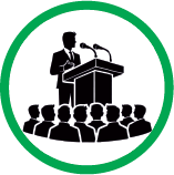 Communication and public speaking icon representing confidence, presentation skills, and effective speaking
