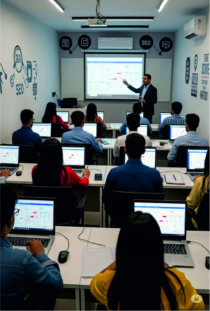 Students working on computers for digital learning and IT skills